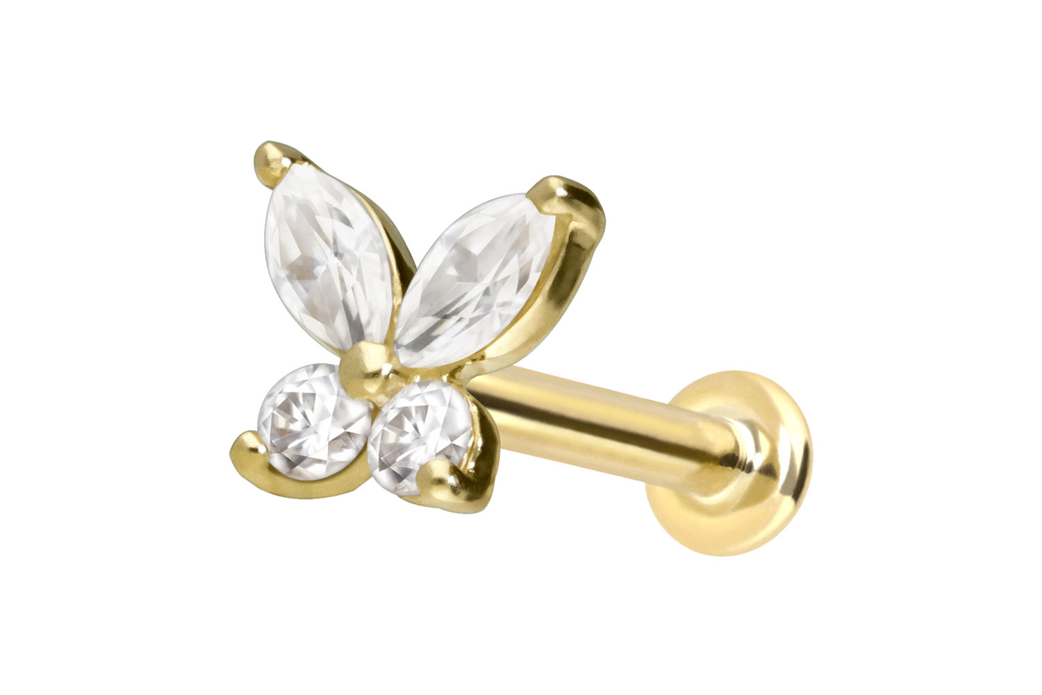 14 Karat Gold Labret Piercing mit Innengewinde MOISSANIT-SCHMETTERLING